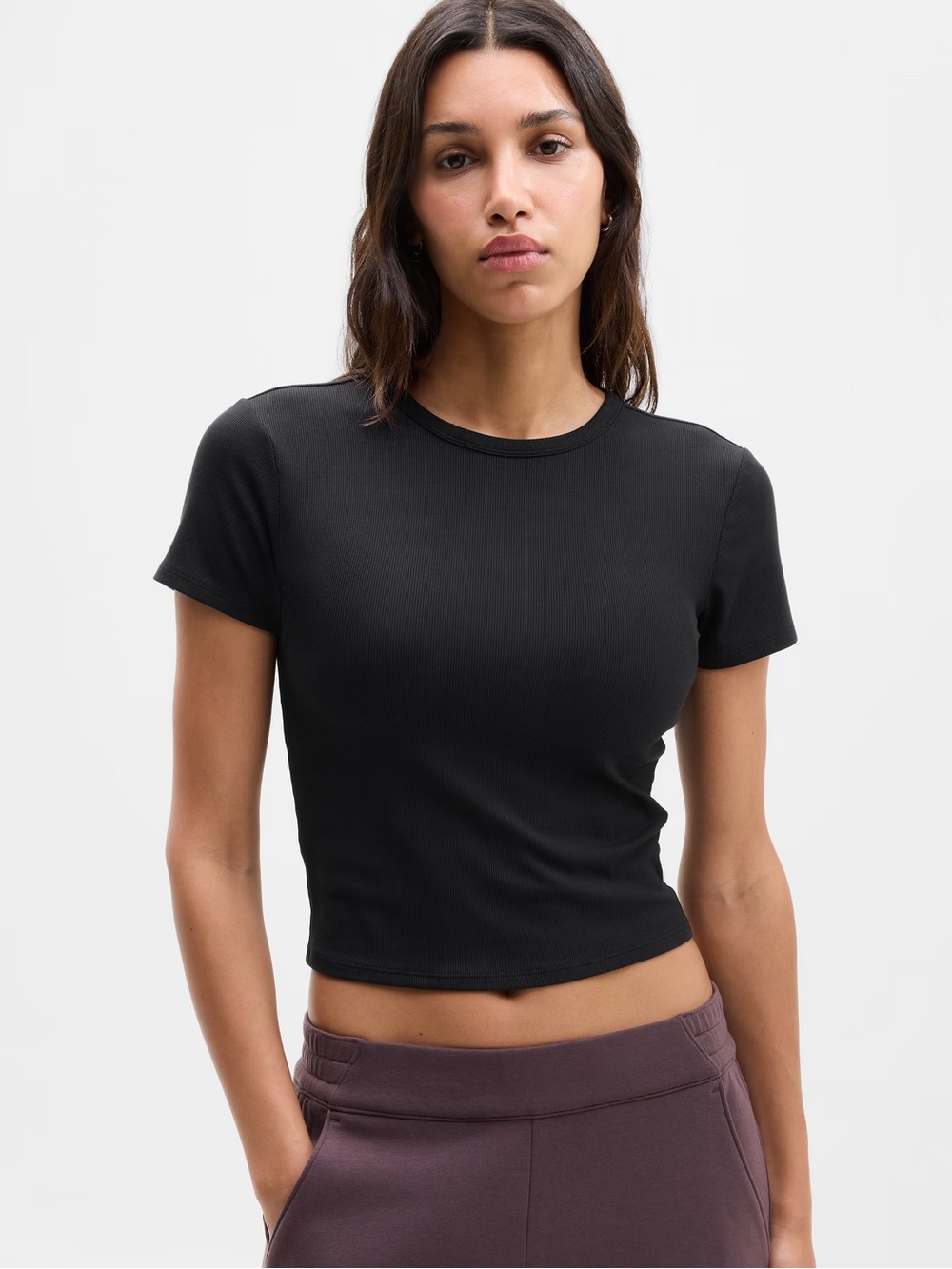 Athleta Signature Rib Crop Tee black Size Large
